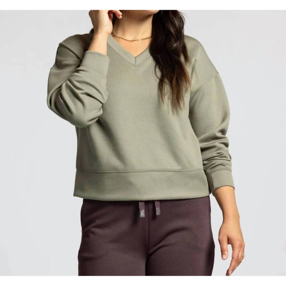 NEW THREAD & SUPPLY v-neck top and elastic waistband pants set in olive
